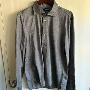 Tom Ford Grey Birdseye Long Sleeve Polo